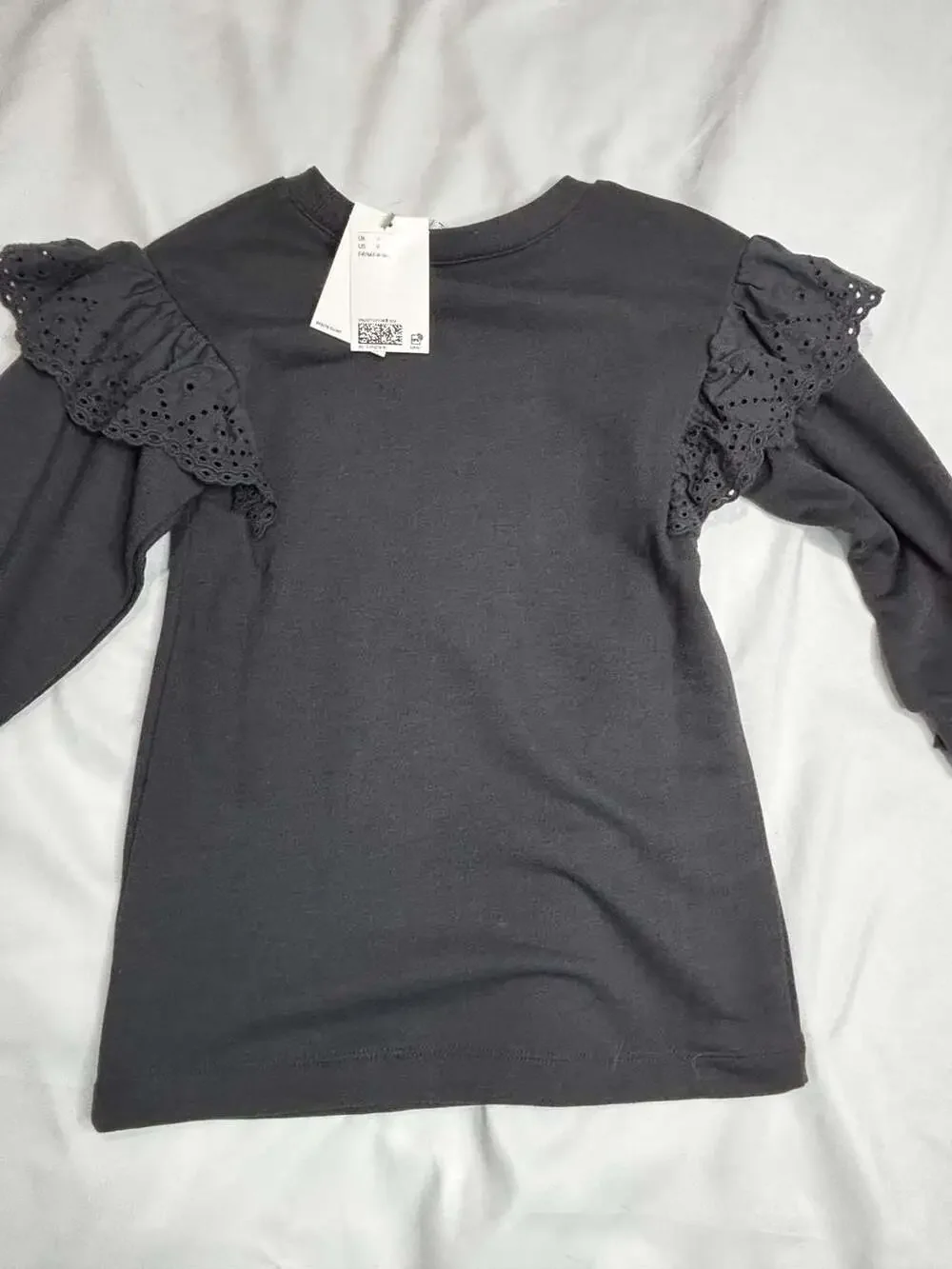 H&M Dark Grey Frill-Trimmed Cotton Top Size 5T